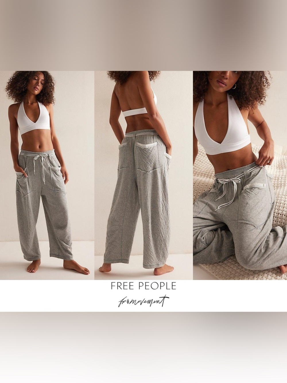 Free People Crinkle Harem Pants Gray Boho Relaxed Pull-On. Size S